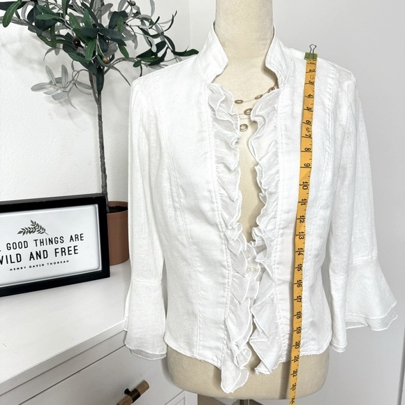 Lena Gabrielle White French 100% Linen Gauze Romantic 3/4 Jacket Size 4 - Picture 3 of 13
